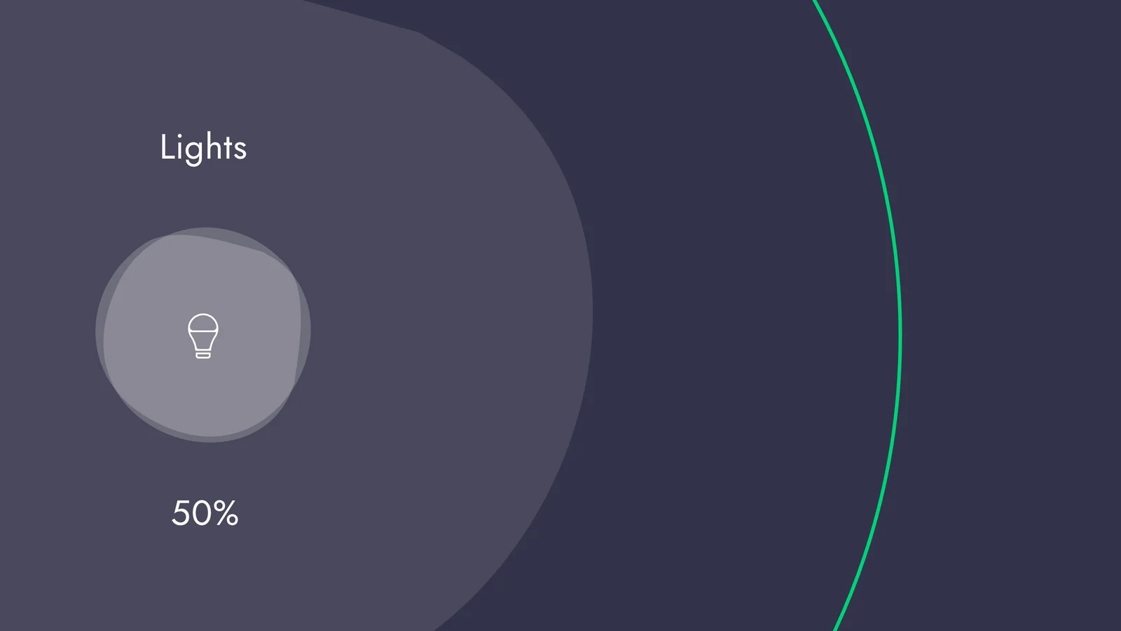 V1 lights take-over: a large shape fills the screen and grows as you slide, with the level at 50 percent