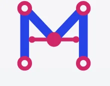 The M logo with its vector anchor points and handles showing